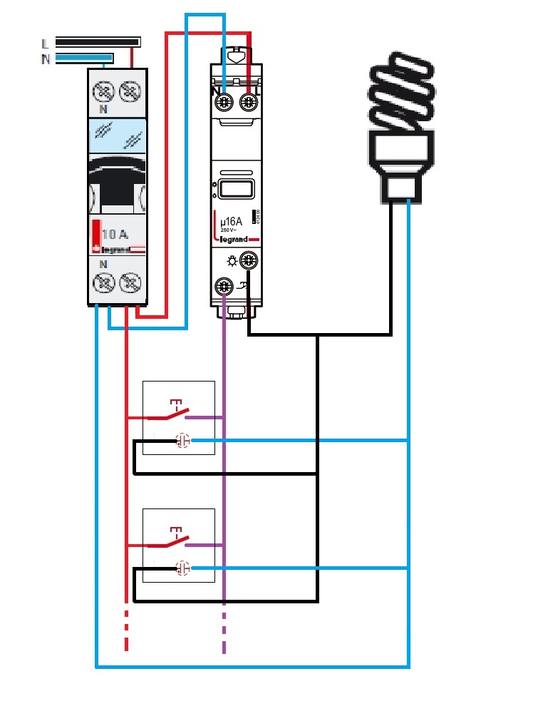 Cablage branchement telerupteur Hager unipolaire- Voir schema  Schéma de  câblage électrique, Tableau electrique maison, Installation electrique  maison